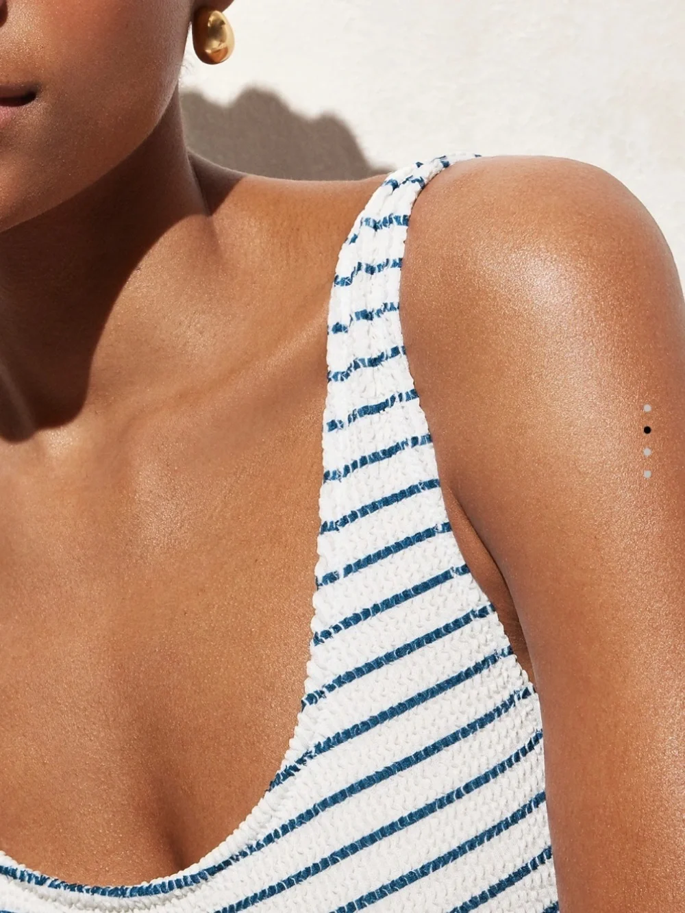 NWT J Crew Claudia scrunchie one-piece Blue White Striped Swimsuit 14